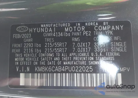 2023 Hyundai Kona Sel из США, поврежденный, VIN KM8K6CAB4PU022025